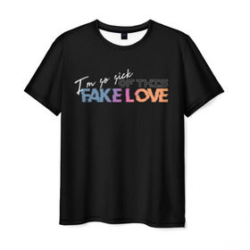 Мужская футболка 3D с принтом FAKE LOVE в Екатеринбурге, 100% полиэфир | прямой крой, круглый вырез горловины, длина до линии бедер | bangtan boys | bts | бантаны | бтс