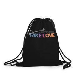Рюкзак-мешок 3D с принтом FAKE LOVE в Екатеринбурге, 100% полиэстер | плотность ткани — 200 г/м2, размер — 35 х 45 см; лямки — толстые шнурки, застежка на шнуровке, без карманов и подкладки | Тематика изображения на принте: bangtan boys | bts | бантаны | бтс