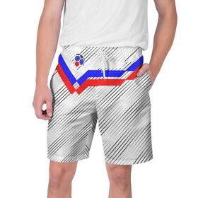 Мужские шорты 3D с принтом Фанат Российского футбола в Екатеринбурге,  полиэстер 100% | прямой крой, два кармана без застежек по бокам. Мягкая трикотажная резинка на поясе, внутри которой широкие завязки. Длина чуть выше колен | 