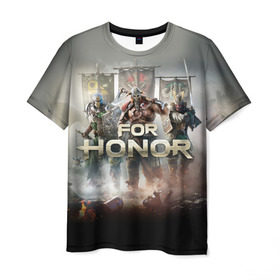 Мужская футболка 3D с принтом For Honor в Екатеринбурге, 100% полиэфир | прямой крой, круглый вырез горловины, длина до линии бедер | and | hack | slash | викинг | за честь | игра | оружие | рыцарь | самурай | стратегия | файтинг