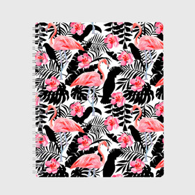 Тетрадь с принтом Pattern Flamingo в Екатеринбурге, 100% бумага | 48 листов, плотность листов — 60 г/м2, плотность картонной обложки — 250 г/м2. Листы скреплены сбоку удобной пружинной спиралью. Уголки страниц и обложки скругленные. Цвет линий — светло-серый
 | Тематика изображения на принте: 