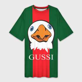 Платье-футболка 3D с принтом GUSSI в Екатеринбурге,  |  | Тематика изображения на принте: gucci | gussi ga ga ga | gussi gang | бренд | гусь | птица