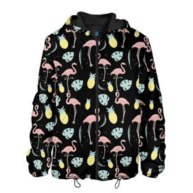 Мужская куртка 3D с принтом Розовый фламинго в Екатеринбурге, ткань верха — 100% полиэстер, подклад — флис | прямой крой, подол и капюшон оформлены резинкой с фиксаторами, два кармана без застежек по бокам, один большой потайной карман на груди. Карман на груди застегивается на липучку | африка | крылья | мода | прикольные | природа | птица | розовый | фламинго | цвет | яркие