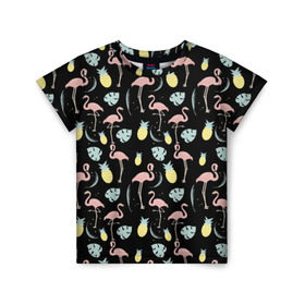 Детская футболка 3D с принтом Розовый фламинго в Екатеринбурге, 100% гипоаллергенный полиэфир | прямой крой, круглый вырез горловины, длина до линии бедер, чуть спущенное плечо, ткань немного тянется | африка | крылья | мода | прикольные | природа | птица | розовый | фламинго | цвет | яркие