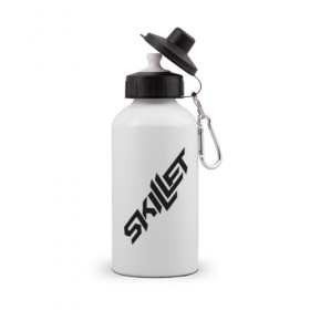 Бутылка спортивная с принтом Skillet в Екатеринбурге, металл | емкость — 500 мл, в комплекте две пластиковые крышки и карабин для крепления | 