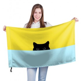 Флаг 3D с принтом Кот спрятался в Екатеринбурге, 100% полиэстер | плотность ткани — 95 г/м2, размер — 67 х 109 см. Принт наносится с одной стороны | 3d | cat | иллюстрация | кот | кот спрятался | кошка | минимализм | рисунок | цифровое искусство