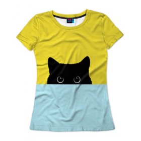 Женская футболка 3D с принтом Кот спрятался в Екатеринбурге, 100% полиэфир ( синтетическое хлопкоподобное полотно) | прямой крой, круглый вырез горловины, длина до линии бедер | 3d | cat | иллюстрация | кот | кот спрятался | кошка | минимализм | рисунок | цифровое искусство