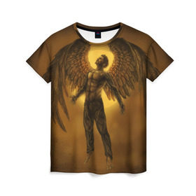 Женская футболка 3D с принтом Deus Ex: Human Revolution в Екатеринбурге, 100% полиэфир ( синтетическое хлопкоподобное полотно) | прямой крой, круглый вырез горловины, длина до линии бедер | action | rpg | ангел | бог | детройт | из | киберпанк | революция | стелс | человечества | экшен