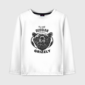 Детский лонгслив хлопок с принтом Русский Медведь в Екатеринбурге, 100% хлопок | круглый вырез горловины, полуприлегающий силуэт, длина до линии бедер | bear | grizzly | гризли