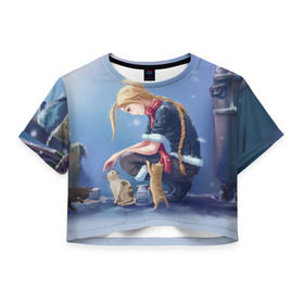 Женская футболка Cropp-top с принтом Девушка из Street Fighter в Екатеринбурге, 100% полиэстер | круглая горловина, длина футболки до линии талии, рукава с отворотами | 
