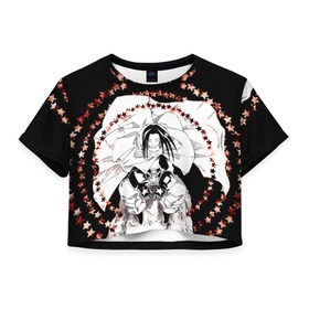 Женская футболка 3D укороченная с принтом Хао Асакура в Екатеринбурге, 100% полиэстер | круглая горловина, длина футболки до линии талии, рукава с отворотами | shaman king | зик | король шаманов | манга | шаман кинг