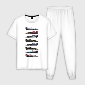 Мужская пижама хлопок с принтом Формула 1 в Екатеринбурге, 100% хлопок | брюки и футболка прямого кроя, без карманов, на брюках мягкая резинка на поясе и по низу штанин
 | f1 | formula 1 | формула 1