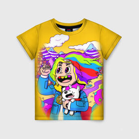 Детская футболка 3D с принтом 69 rainbow в Екатеринбурге, 100% гипоаллергенный полиэфир | прямой крой, круглый вырез горловины, длина до линии бедер, чуть спущенное плечо, ткань немного тянется | Тематика изображения на принте: 6ix9ine | sixnine