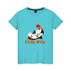 Женская футболка хлопок с принтом Chilly Willy в Екатеринбурге, 100% хлопок | прямой крой, круглый вырез горловины, длина до линии бедер, слегка спущенное плечо | Тематика изображения на принте: chilly | chilly willy | арт | животные | милые | мультфильмы | пингвины | чилли вилли