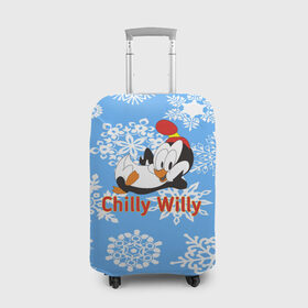 Чехол для чемодана 3D с принтом Chilly Willy в Екатеринбурге, 86% полиэфир, 14% спандекс | двустороннее нанесение принта, прорези для ручек и колес | chilly | chilly willy | арт | животные | милые | мультфильмы | пингвины | снежинки | текстура | чилли вилли