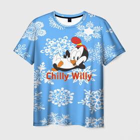 Мужская футболка 3D с принтом Chilly Willy в Екатеринбурге, 100% полиэфир | прямой крой, круглый вырез горловины, длина до линии бедер | chilly | chilly willy | арт | животные | милые | мультфильмы | пингвины | снежинки | текстура | чилли вилли