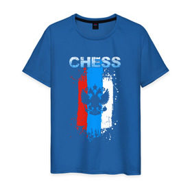 Мужская футболка хлопок с принтом Chess в Екатеринбурге, 100% хлопок | прямой крой, круглый вырез горловины, длина до линии бедер, слегка спущенное плечо. | check | chess | game | sport | strategy | доска | игра | линии | мат | надпись | пат | полосы | сборная | символ | состязание | спорт | спортсмен | стратегия | флаг | шах | шахматист | шахматы