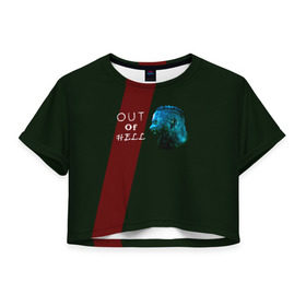 Женская футболка 3D укороченная с принтом Out of hell - Skillet в Екатеринбурге, 100% полиэстер | круглая горловина, длина футболки до линии талии, рукава с отворотами | 