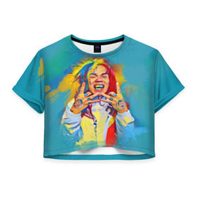 Женская футболка Cropp-top с принтом 6IX9INE PAINTS в Екатеринбурге, 100% полиэстер | круглая горловина, длина футболки до линии талии, рукава с отворотами | 6ix9ine | sixnine | tekashi
