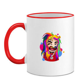 Кружка двухцветная с принтом 6IX9INE COLORS в Екатеринбурге, керамика | объем — 330 мл, диаметр — 80 мм. Цветная ручка и кайма сверху, в некоторых цветах — вся внутренняя часть | 6ix9ine | sixnine | tekashi