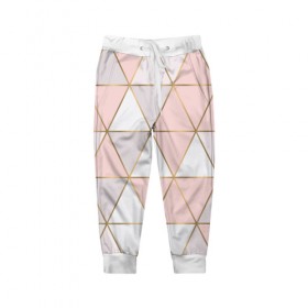 Детские брюки 3D с принтом Розовые треугольники в Екатеринбурге, 100% полиэстер | манжеты по низу, эластичный пояс регулируется шнурком, по бокам два кармана без застежек, внутренняя часть кармана из мелкой сетки | абстракция | геометрия | розовый | треугольники
