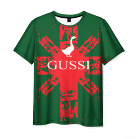 Мужская футболка 3D с принтом GUSSI Union Jack в Екатеринбурге, 100% полиэфир | прямой крой, круглый вырез горловины, длина до линии бедер | gucci | gussi ga ga ga | gussi gang | бренд | британия | великобритания | птица | юнион джек