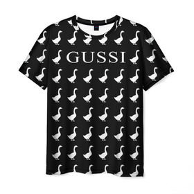 Мужская футболка 3D с принтом Gussi Black в Екатеринбурге, 100% полиэфир | прямой крой, круглый вырез горловины, длина до линии бедер | gucci | gussi ga ga ga | gussi gang | бренд | гусь | птица