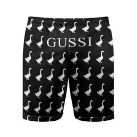 Мужские шорты 3D спортивные с принтом Gussi Black в Екатеринбурге,  |  | Тематика изображения на принте: gucci | gussi ga ga ga | gussi gang | бренд | гусь | птица