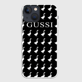 Чехол для iPhone 13 mini с принтом Gussi Black в Екатеринбурге,  |  | Тематика изображения на принте: gucci | gussi ga ga ga | gussi gang | бренд | гусь | птица