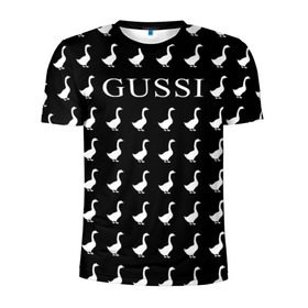 Мужская футболка 3D спортивная с принтом Gussi Black в Екатеринбурге, 100% полиэстер с улучшенными характеристиками | приталенный силуэт, круглая горловина, широкие плечи, сужается к линии бедра | gucci | gussi ga ga ga | gussi gang | бренд | гусь | птица