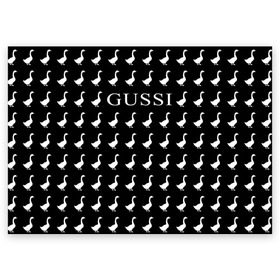Поздравительная открытка с принтом Gussi Black в Екатеринбурге, 100% бумага | плотность бумаги 280 г/м2, матовая, на обратной стороне линовка и место для марки
 | Тематика изображения на принте: gucci | gussi ga ga ga | gussi gang | бренд | гусь | птица