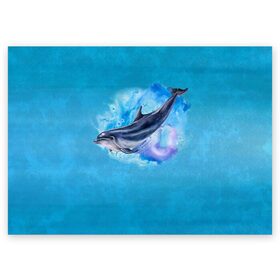 Поздравительная открытка с принтом Дельфин в Екатеринбурге, 100% бумага | плотность бумаги 280 г/м2, матовая, на обратной стороне линовка и место для марки
 | dolphin | акварель | дельфин | море | морские млекопитающие | океан | синий