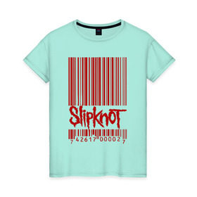 Женская футболка хлопок с принтом SlipKnot штрих код в Екатеринбурге, 100% хлопок | прямой крой, круглый вырез горловины, длина до линии бедер, слегка спущенное плечо | 1999 | got | slipknot. mad | группа | код | логотип | надпись | слипкнот | штрих | штрихкод | эмблема