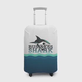Чехол для чемодана 3D с принтом Бизнес-акула в Екатеринбурге, 86% полиэфир, 14% спандекс | двустороннее нанесение принта, прорези для ручек и колес | business | fish | letterin | sea | shark | water | акула | белый | бизнес | вектор | вода | зубы | логотип | море | надпись | оранжевый | охотник | рыба | синий | текст | тень | хищник | черный