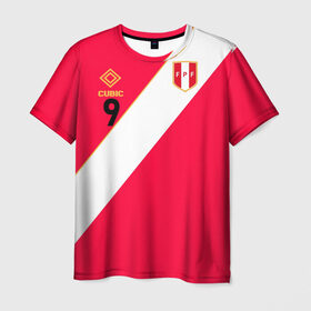 Мужская футболка 3D с принтом Форма сборной Перу №9 в Екатеринбурге, 100% полиэфир | прямой крой, круглый вырез горловины, длина до линии бедер | 