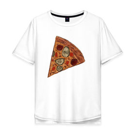 Мужская футболка хлопок Oversize с принтом Пицца кусочек в Екатеринбурге, 100% хлопок | свободный крой, круглый ворот, “спинка” длиннее передней части | Тематика изображения на принте: 