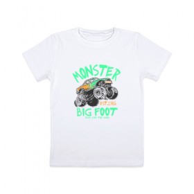 Детская футболка хлопок с принтом Авто Monster в Екатеринбурге, 100% хлопок | круглый вырез горловины, полуприлегающий силуэт, длина до линии бедер | 