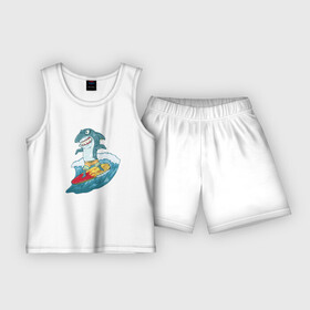 Детская пижама с шортами хлопок с принтом Акула Серфер в Екатеринбурге,  |  | лето | серфинг | спорт