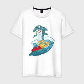 Мужская футболка хлопок с принтом Акула Серфер в Екатеринбурге, 100% хлопок | прямой крой, круглый вырез горловины, длина до линии бедер, слегка спущенное плечо. | лето | серфинг | спорт