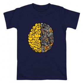 Мужская футболка хлопок с принтом Мозг в Екатеринбурге, 100% хлопок | прямой крой, круглый вырез горловины, длина до линии бедер, слегка спущенное плечо. | бизнес | бизнесмен | механика | механический | мозг | мозги | с мозгами | смарт | ум