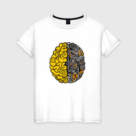 Женская футболка хлопок с принтом Мозг в Екатеринбурге, 100% хлопок | прямой крой, круглый вырез горловины, длина до линии бедер, слегка спущенное плечо | бизнес | бизнесмен | механика | механический | мозг | мозги | с мозгами | смарт | ум