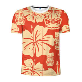 Мужская футболка 3D спортивная с принтом Гавайские маски в Екатеринбурге, 100% полиэстер с улучшенными характеристиками | приталенный силуэт, круглая горловина, широкие плечи, сужается к линии бедра | идол | паттерн | цветы