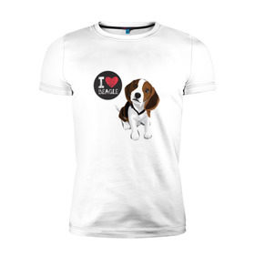 Мужская футболка премиум с принтом Я люблю Бигля в Екатеринбурге, 92% хлопок, 8% лайкра | приталенный силуэт, круглый вырез ворота, длина до линии бедра, короткий рукав | beagle | бигли | бигль | с биглем | с обакой | собака | собаки | собачки