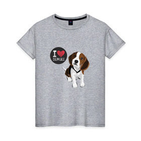Женская футболка хлопок с принтом Я люблю Бигля в Екатеринбурге, 100% хлопок | прямой крой, круглый вырез горловины, длина до линии бедер, слегка спущенное плечо | Тематика изображения на принте: beagle | бигли | бигль | с биглем | с обакой | собака | собаки | собачки