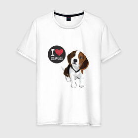 Мужская футболка хлопок с принтом Я люблю Бигля в Екатеринбурге, 100% хлопок | прямой крой, круглый вырез горловины, длина до линии бедер, слегка спущенное плечо. | beagle | бигли | бигль | с биглем | с обакой | собака | собаки | собачки