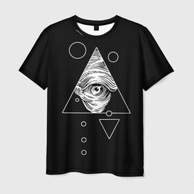 Мужская футболка 3D с принтом Всевидящее око в Екатеринбурге, 100% полиэфир | прямой крой, круглый вырез горловины, длина до линии бедер | Тематика изображения на принте: tattoo | в треугольнике | всевидящее око | всевидящий глаз | зрачок | пирамида | тату