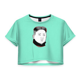 Женская футболка 3D укороченная с принтом Ким чен ын в Екатеринбурге, 100% полиэстер | круглая горловина, длина футболки до линии талии, рукава с отворотами | 