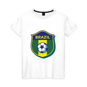Женская футболка хлопок с принтом Бразилия в Екатеринбурге, 100% хлопок | прямой крой, круглый вырез горловины, длина до линии бедер, слегка спущенное плечо | 