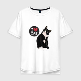 Мужская футболка хлопок Oversize с принтом Кот в Екатеринбурге, 100% хлопок | свободный крой, круглый ворот, “спинка” длиннее передней части | кот | котики | коты | кошатница | кошка | кошки | я люблю котов | я люблю кошек