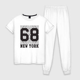 Женская пижама хлопок с принтом New York 68 в Екатеринбурге, 100% хлопок | брюки и футболка прямого кроя, без карманов, на брюках мягкая резинка на поясе и по низу штанин | new york | города | нью йорк | стиль | фракталы